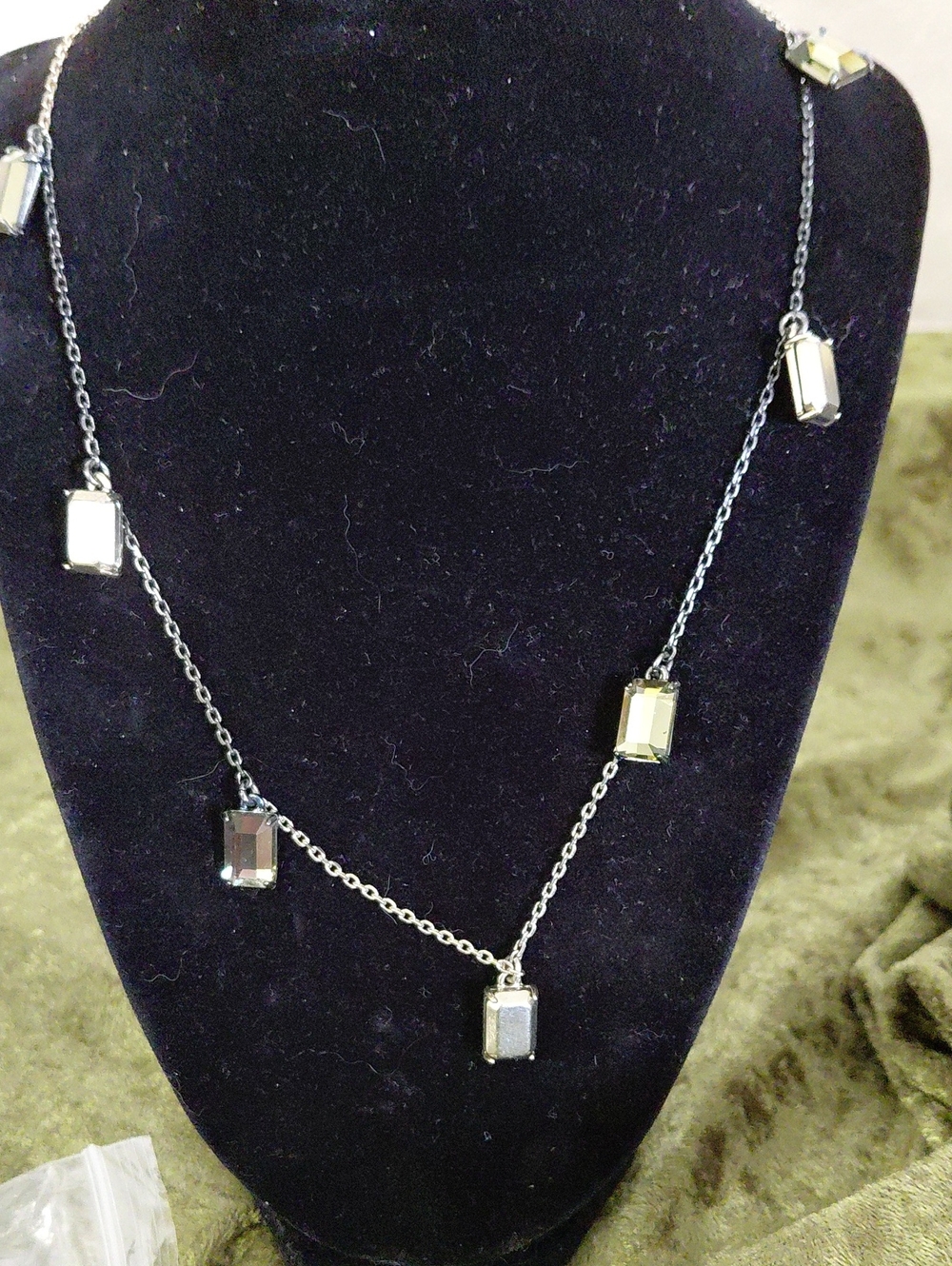 Silver-Tone Rectangular Crystal Station Necklace - Elegant Multi-Station Chain
